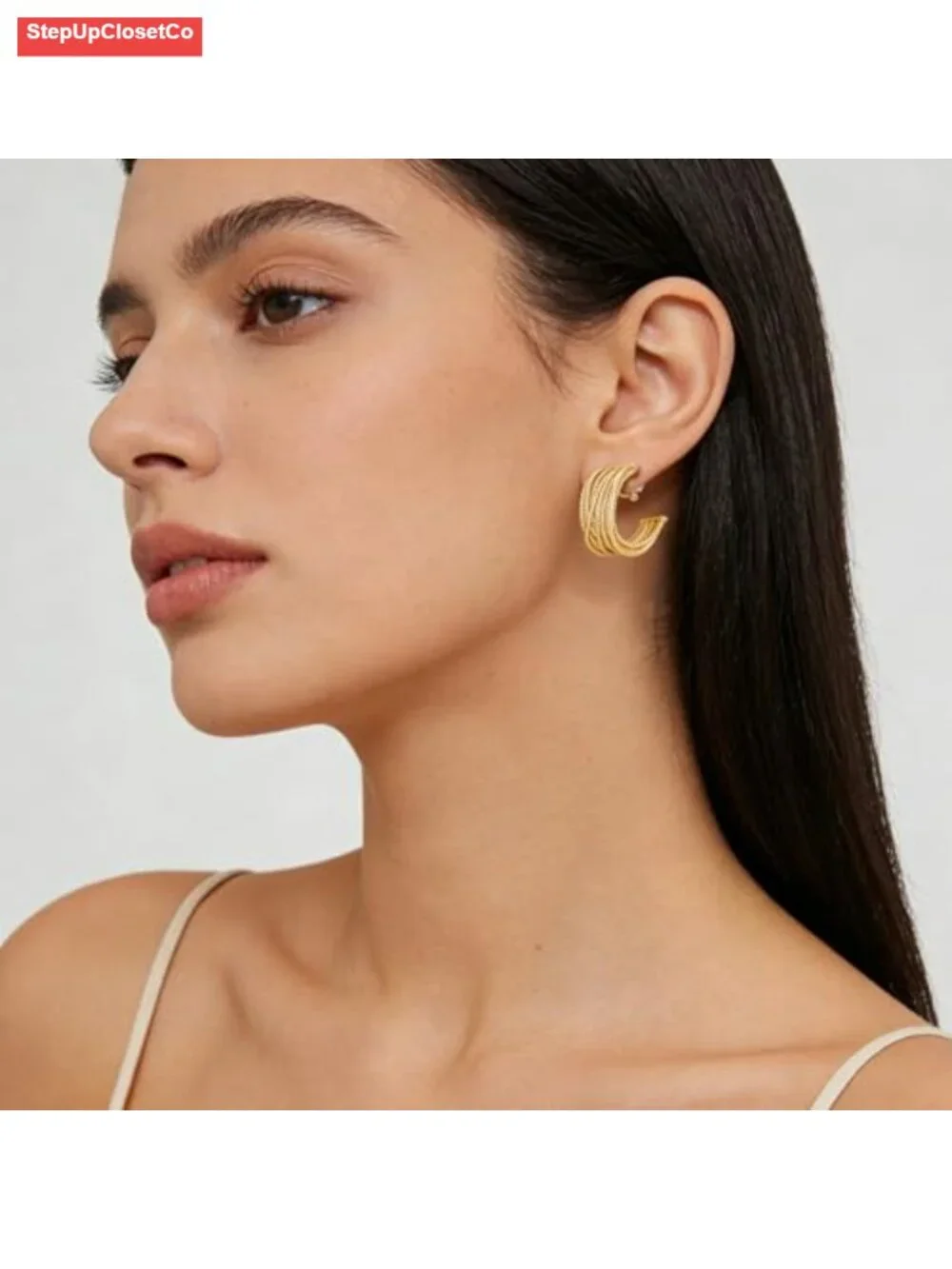 Gold Plated Twisted Rope Clip On Hoop Earrings Non Pierced